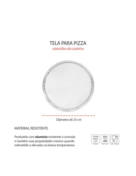Tela para Pizza Pequena 25cm Perfurada Aluminio Assar Massa