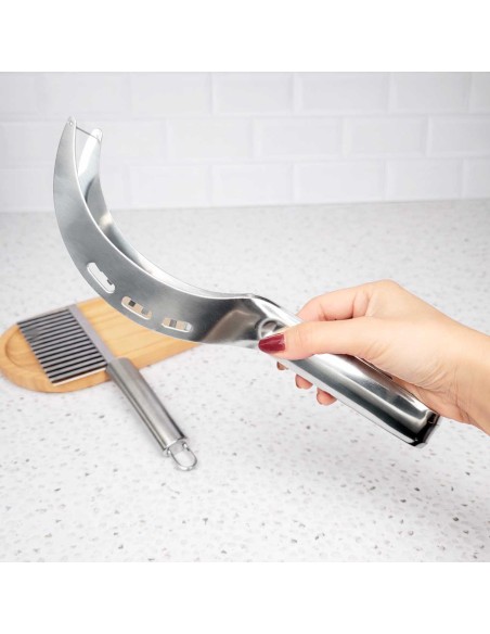 Cortador Fatiador de Melancia Melao Frutas Pegador Aço Inox