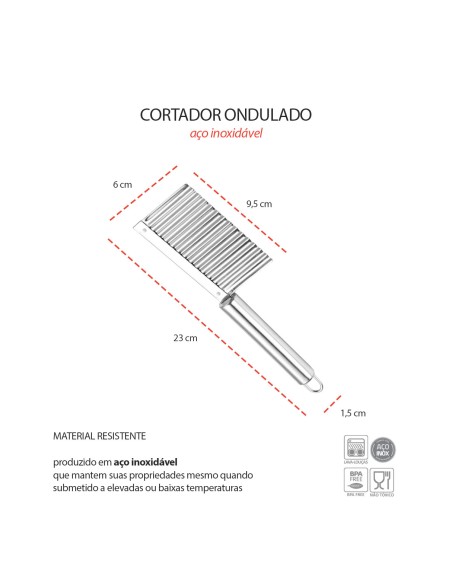 Cortador Batata Frita Ondulado Crinkle Chips Legume Aço Inox