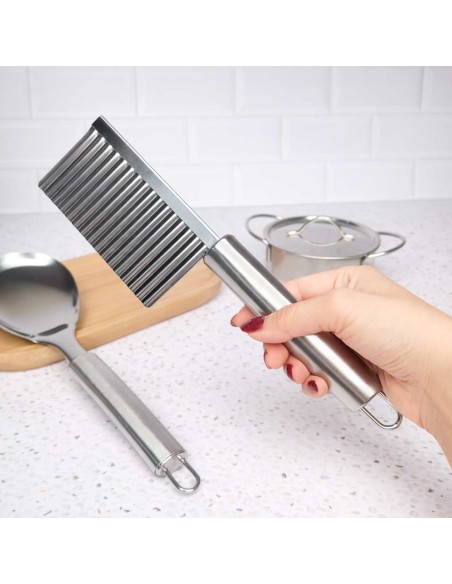 Cortador Batata Frita Ondulado Crinkle Chips Legume Aço Inox