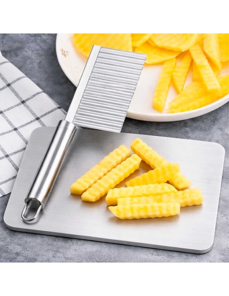 Cortador Batata Frita Ondulado Crinkle Chips Legume Aço Inox