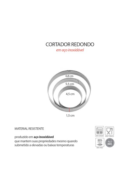 Cortador de Bolo Redondo Forminha Molde Corte Aço Inox 3un