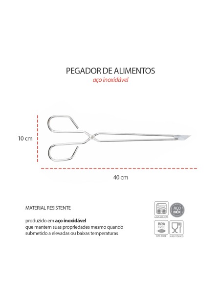 Pegador Alimentos Pinça Churrasco Inox Carne Grande 40cm