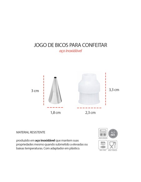 Bicos de Confeitar Bolo Cupcake Adaptador Aço Inox Jogo 8un