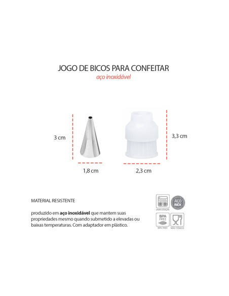 Bicos de Confeitar Bolo Cupcake Adaptador Aço Inox Jogo 8un