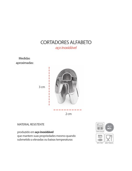 Cortador Bolo Letra Alfabeto Biscoito Confeitaria Inox 26un