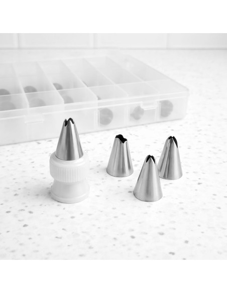 Bicos de Confeitar Inox Adaptador Caixa Bolo Cupcake 26un