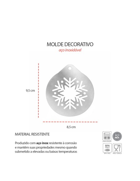 Molde Decorativo Barista Floco de Neve Cafe Leite Aço Inox