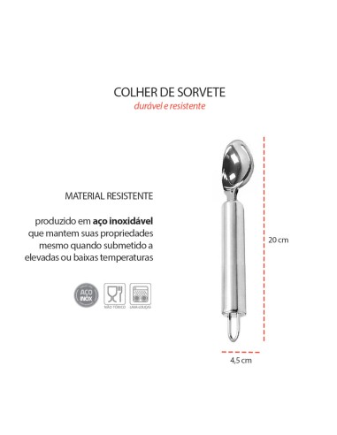 Colher de Sorvete Cabo Aço Inox Cafeteria...