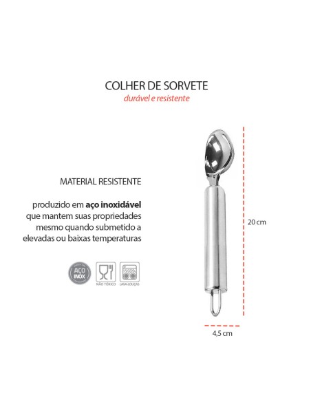 Colher de Sorvete Cabo Aço Inox Cafeteria Sorveteria