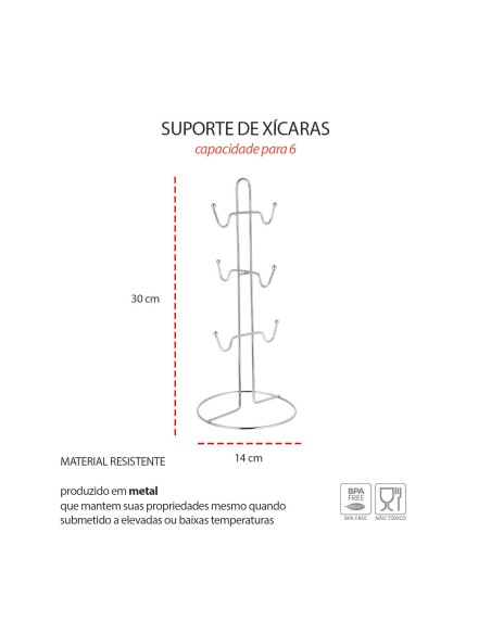 Porta Xicaras Suporte Organizador 6 Canecas Cafe Cha