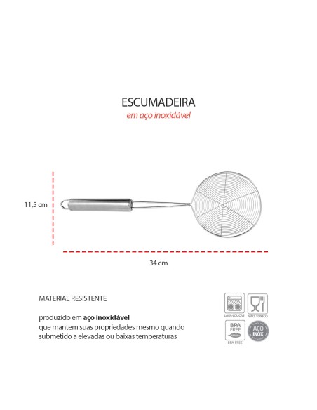 Escumadeira Escorredor de Fritura Coador Peneira Aço Inox