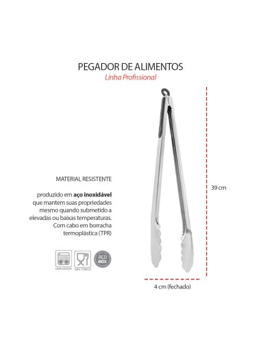 Pegador Pinça Alimentos Carne Grande Inox...