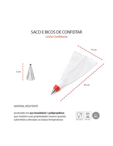 Bicos de Confeitar Inox 7un e Saco Reutilizavel...