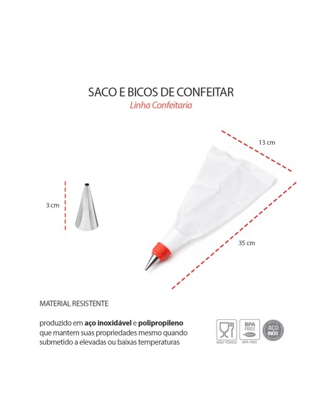 Bicos de Confeitar Inox 7un e Saco Reutilizavel Bolo Cupcake