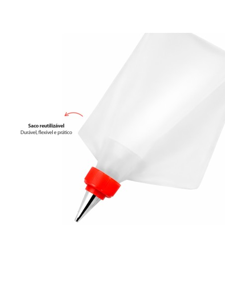 Bicos de Confeitar Inox 7un e Saco Reutilizavel Bolo Cupcake