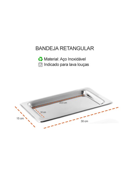 Bandeja Bar Inox Retangular Cafe Restaurante Cafeteria 30cm