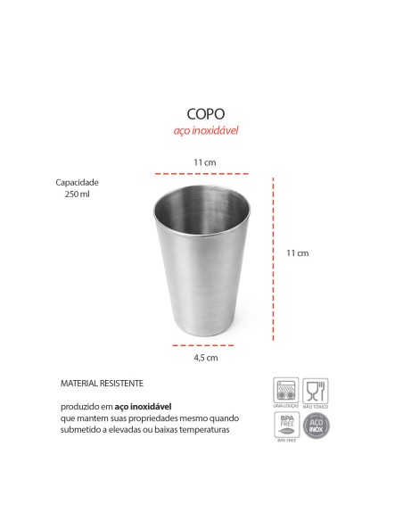 Copo Inox Pequeno Drink Bar Buffet Suco Agua Aço 250ml