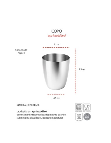 Copo Inox Drinks Coquetel Bar Buffet Agua Aço...