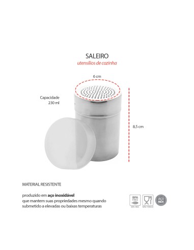 Saleiro Inox Porta Tempero Condimentos Tampa 230ml