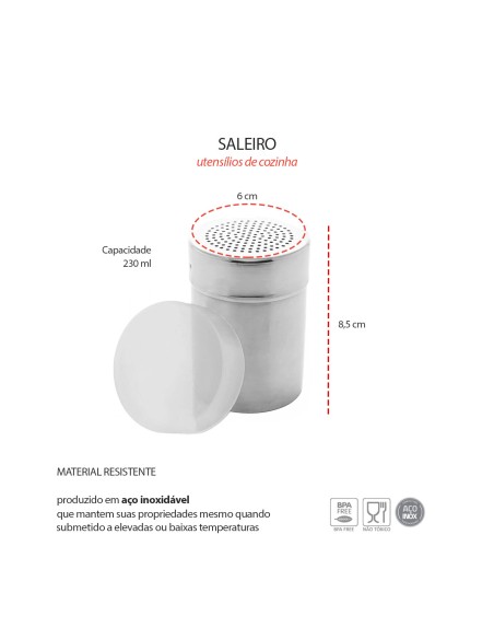Saleiro Inox Porta Tempero Condimentos Tampa 230ml