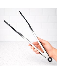 Pegador Pinça Alimentos Carne Bico Jacare Grande Inox 39cm 2