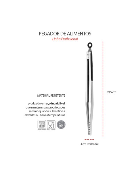 Pegador Pinça Alimentos Carne Bico Jacare Grande Inox 39cm