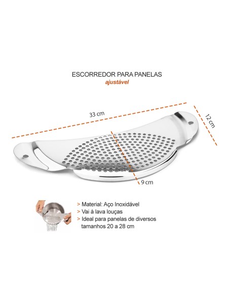 Escorredor de Alimentos Ajustavel para Panelas Aço Inox