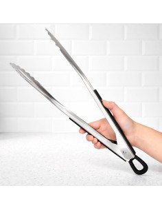 Pegador Pinça Alimentos Carne Grande Vazado Inox 39cm 2
