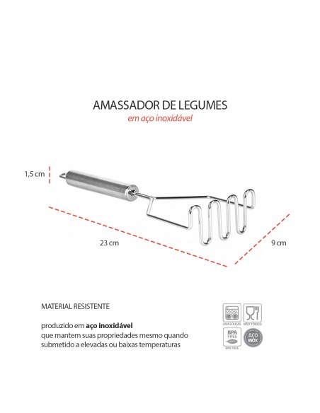 Amassador de Batatas e Legumes Espremedor Manual Inox 23cm