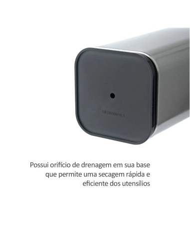 Porta Talheres Utensilios Inox Quadrado Suporte...