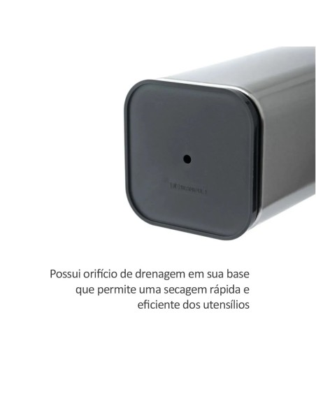 Porta Talheres Utensilios Inox Quadrado Suporte Preto