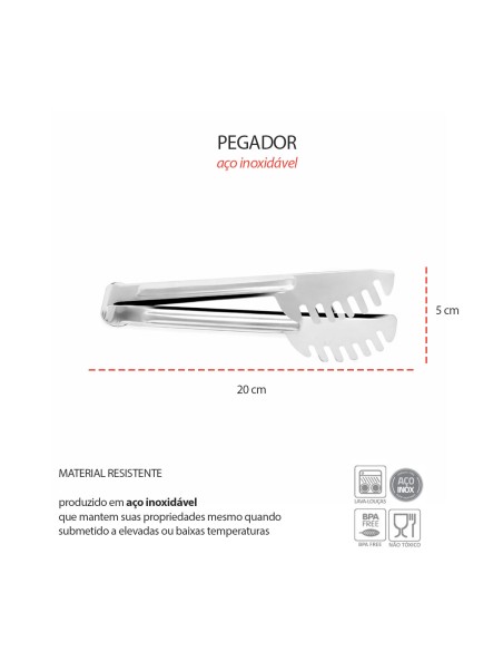 Pegador de Alimentos Massa Macarrao Aço Inox Buffet 20cm