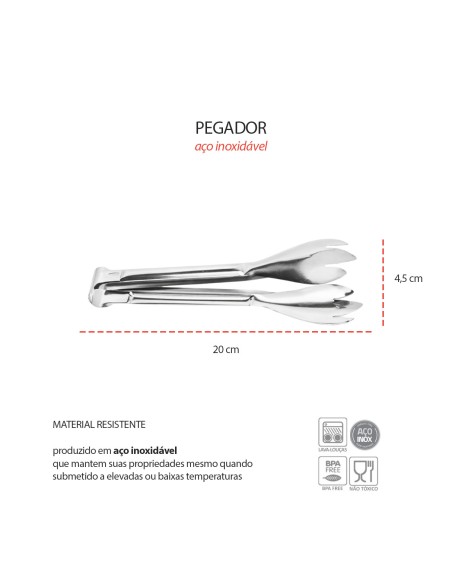 Pegador de Alimentos Salada Carne Aço Inox Buffet 20cm
