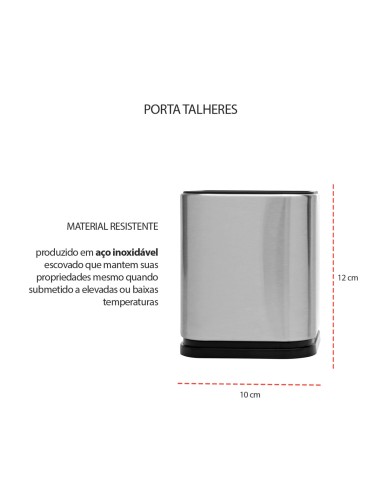 Porta Talheres Utensilios Inox Quadrado Suporte...
