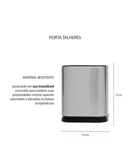 Porta Talheres Utensilios Inox Quadrado Suporte Preto