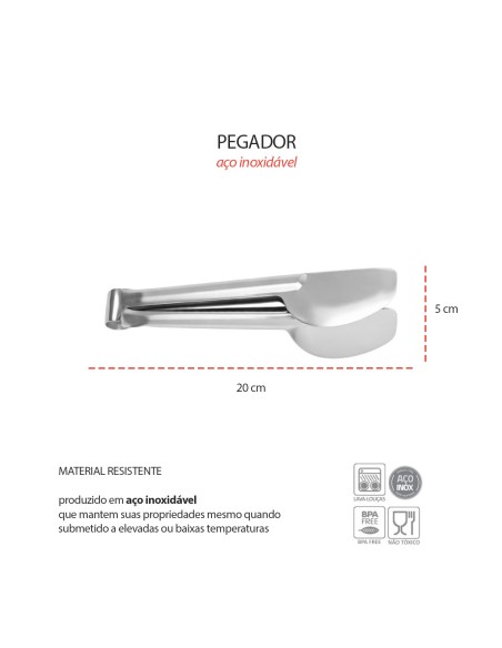 Pegador de Alimentos Carne Salada Aço Inox Buffet 20cm