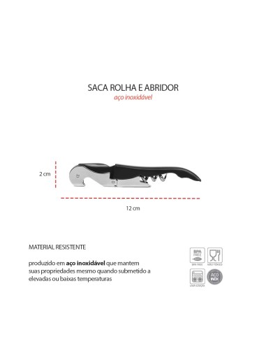 Saca Rolha Abridor de Vinho Garrafa Inox Preto...