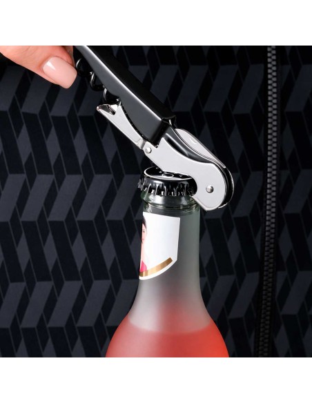 Saca Rolha Abridor de Vinho Garrafa Inox Preto Bar Garçom