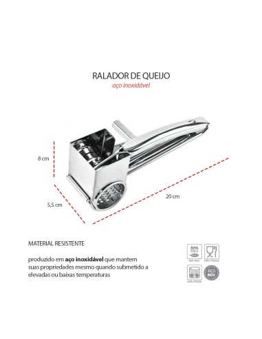 Ralador de Queijo Inox Triturador Manual...
