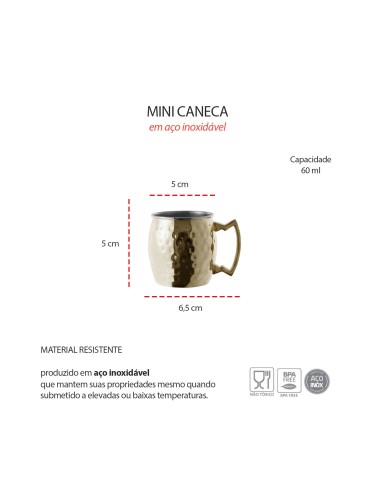 Mini Caneca Moscow Mule Inox Dourado Velho 60ml...