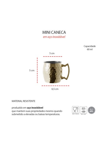 Mini Caneca Moscow Mule Inox Dourado Velho 60ml Finger Food 2un