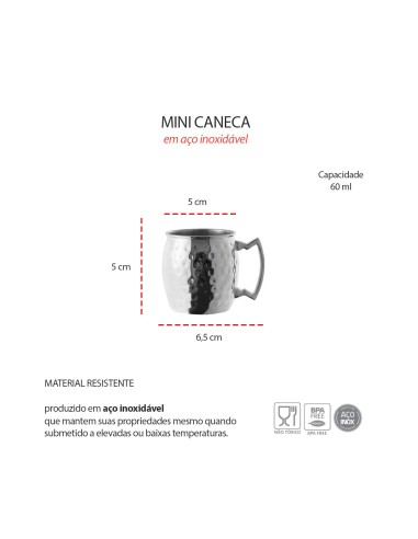 Mini Caneca Moscow Mule Inox Pequena 60ml...