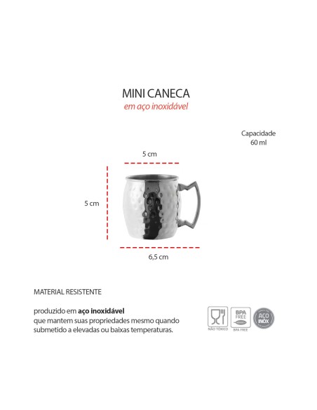 Mini Caneca Moscow Mule Inox Pequena 60ml Finger Food 2un