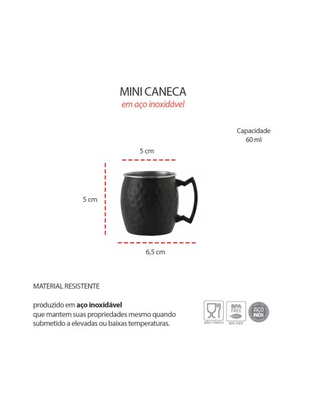 Mini Caneca Moscow Mule Inox Preto Pequena 60ml Finger Food 2un