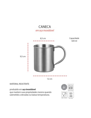 Caneca Moscow Mule Aço Inox 420ml Bar Drink...