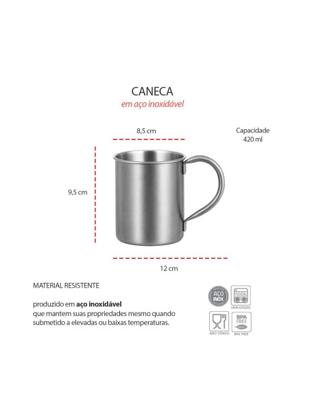Caneca Moscow Mule Aço Inox 420ml Bar Drink Coquetel