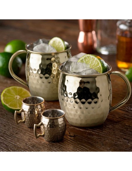Caneca Moscow Mule Martelada Inox Dourado Velho 580ml Bar Drink