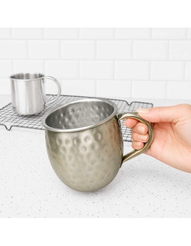 Caneca Moscow Mule Martelada Inox Dourado Velho...
