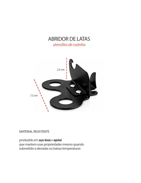 Abridor de Latas e Garrafas Inox Preto